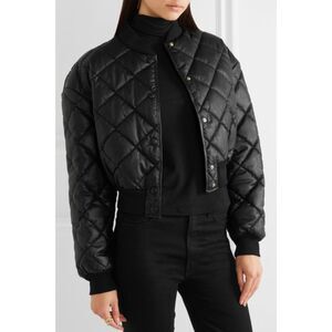 STELLA‎ MCCARTNEY Marisa Faux Leather Quilted Cropped Bomber Jacket Black Sz 38